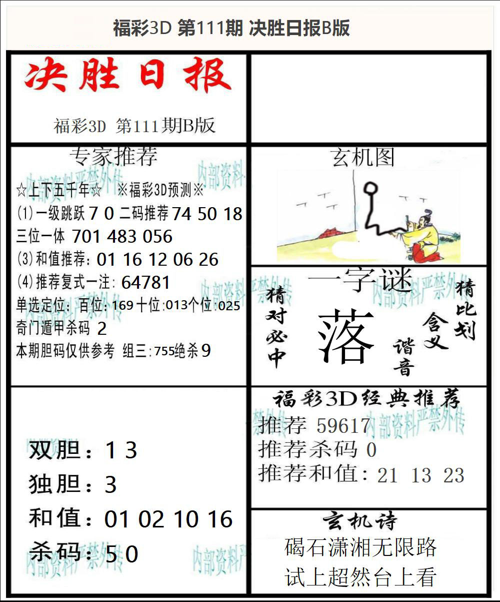福彩3D决胜日报B版