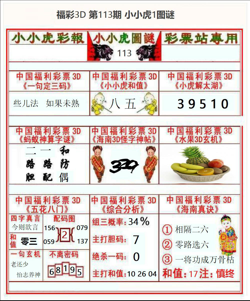 福彩3D小小虎1