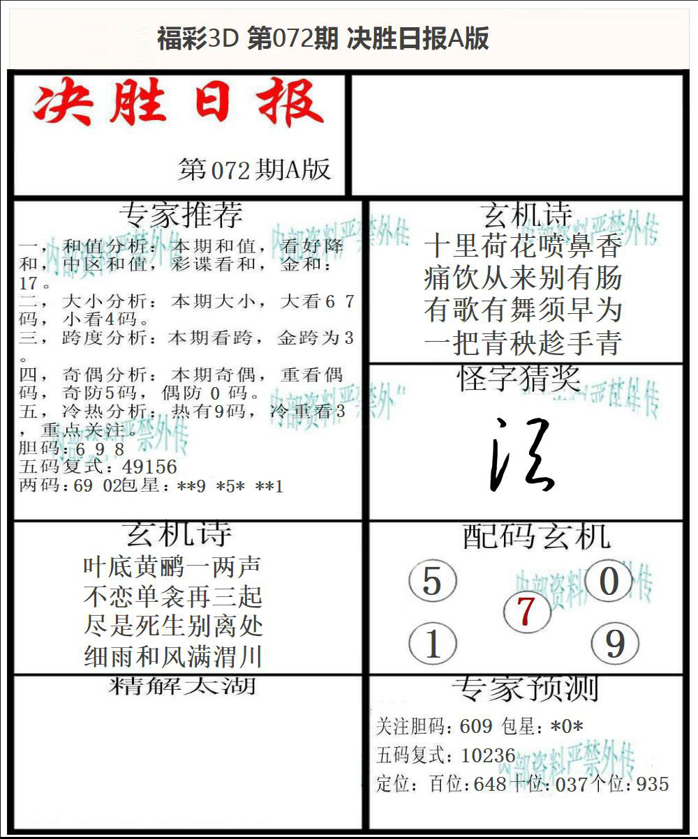 福彩3D决胜日报A版