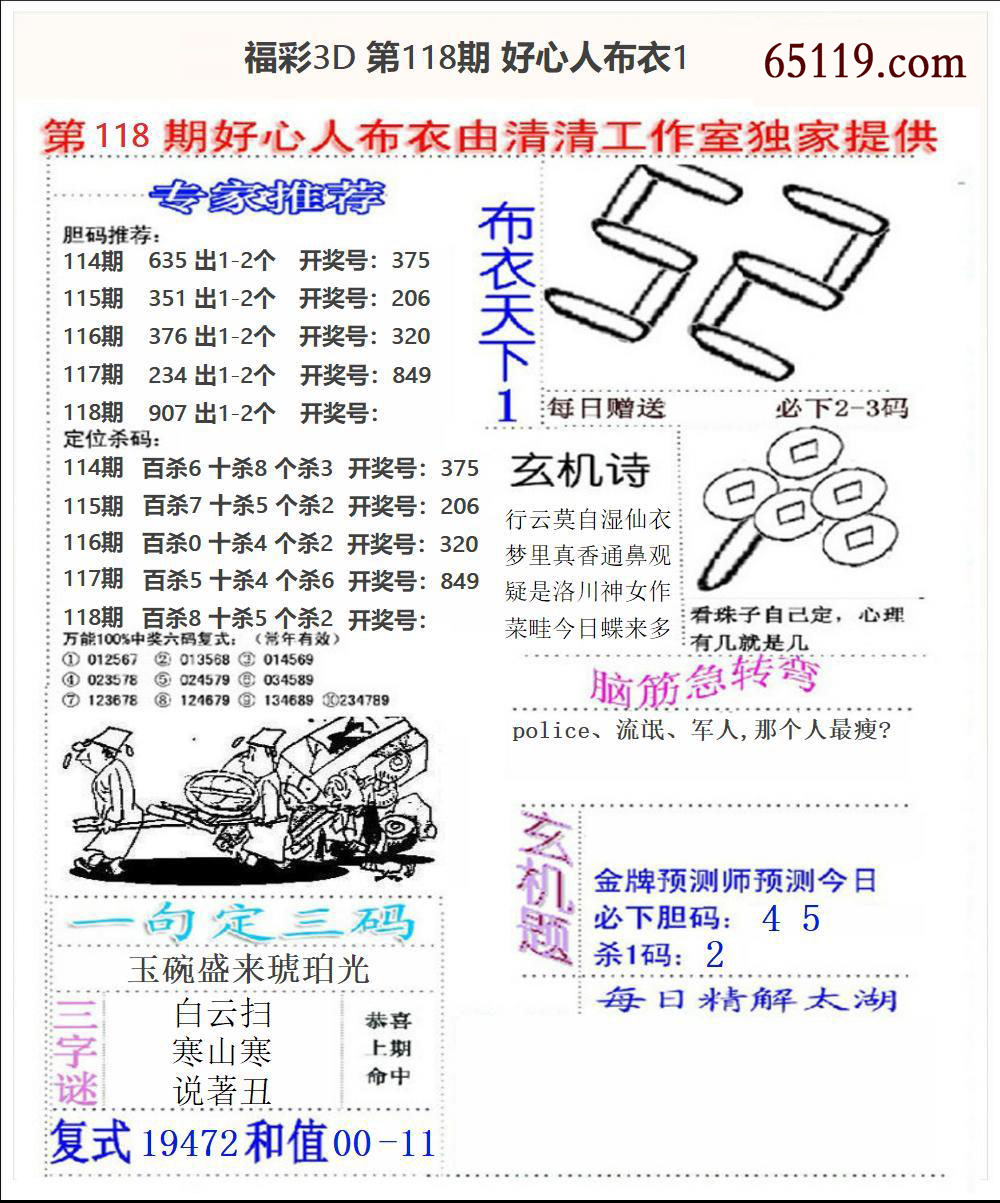 福彩3D好心人布衣1
