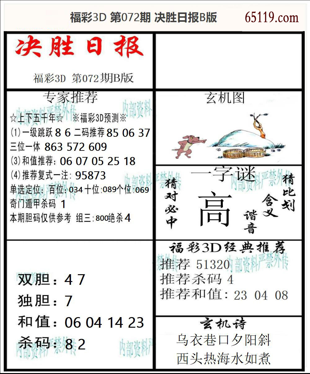 福彩3D决胜日报B版