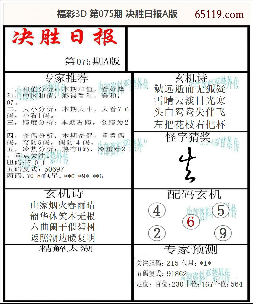 福彩3D决胜日报A版